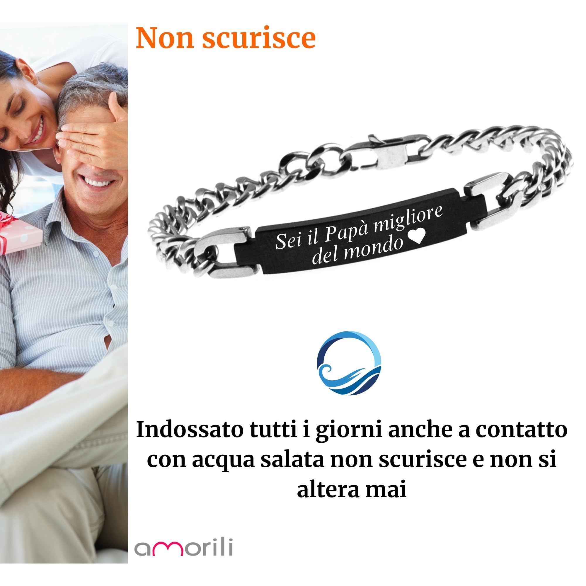 Bracciale Uomo in Acciaio Inox Classico e Nero Maglia Grumetta Personalizzato | Braccialetto Personalizzabile con Incisione | Gioiello Elegante e Moderno bcc2896
