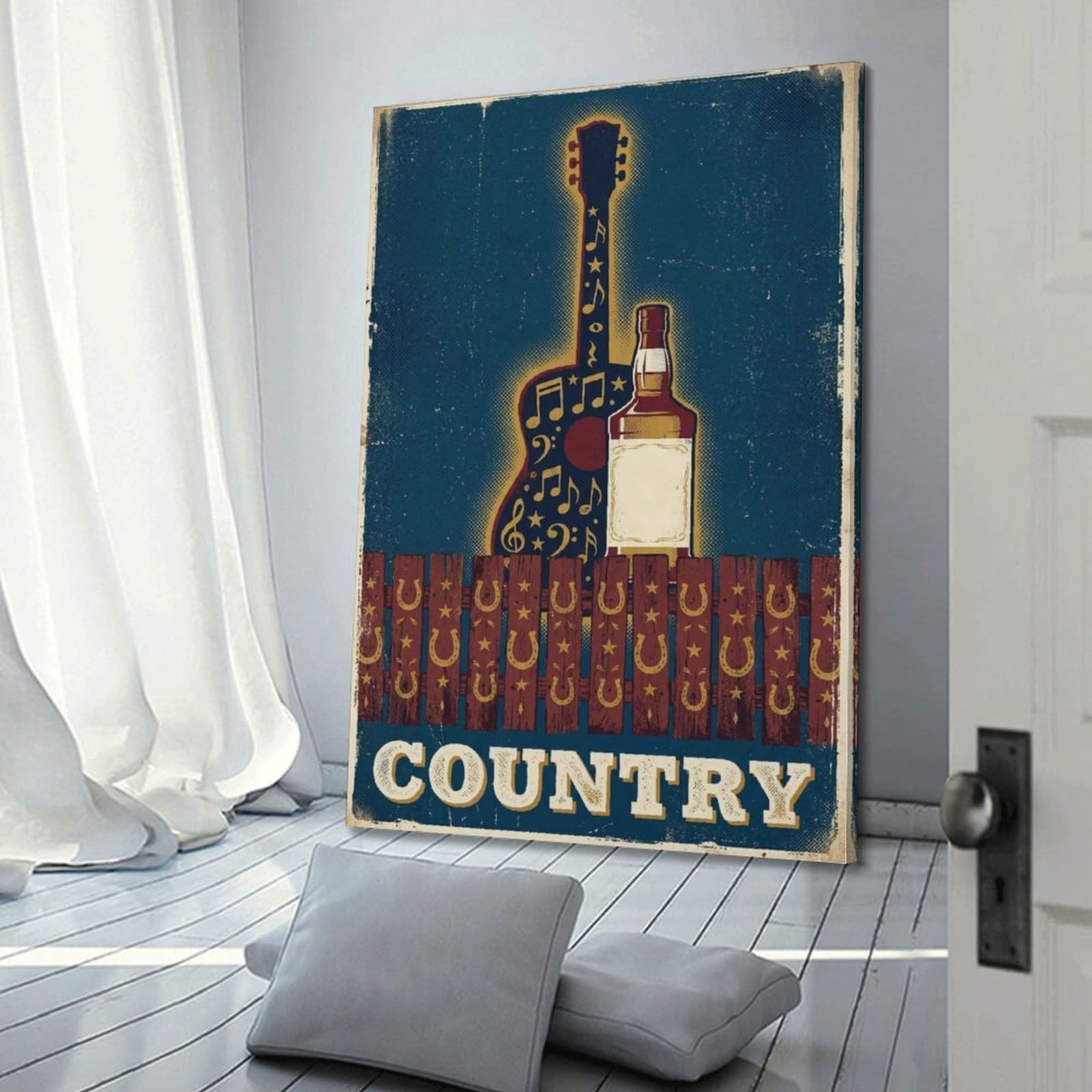 OKNGB Poster decorativo da parete su tela, stile retrò, motivo: Whisky, Tennessee, musica country, poster decorativo moderno, per camera da letto, 40 x 60 cm