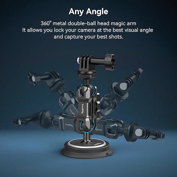 SMALLRIG Magnetic Mount for GoPro Hero 13/12/11, Powerful Camera Car Mount Outside with 360 Rotation Ball Head Magic Arm, for DJI OSMO 360/Nano/Action 6/5 Pro/4, for Insta360 X5/X4/X3/Ace Pro 2