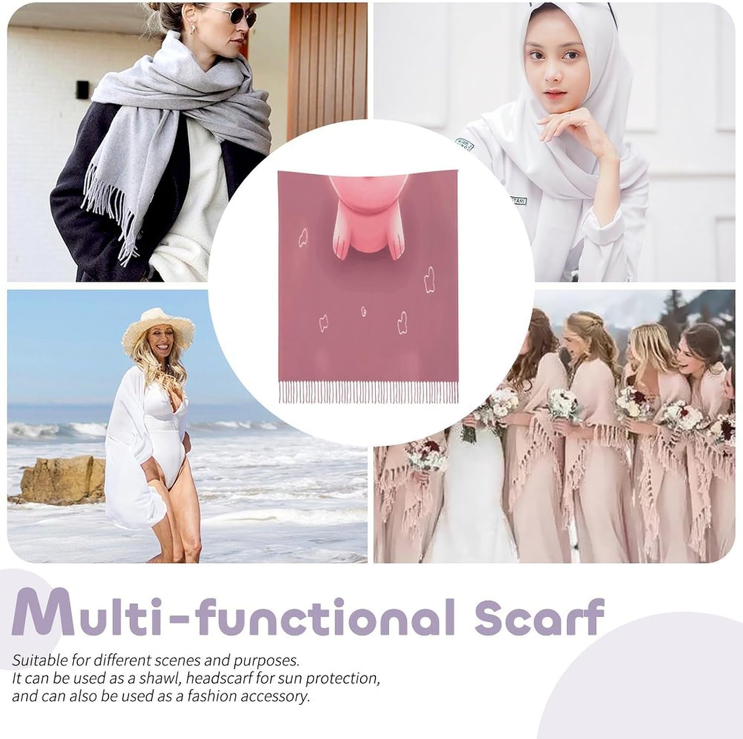 Pink Cute Pig Scarf for Women Men Soft Warm Fashion Blanket Scarves Classic Cashmere Feel Scarf Long Shawl Large Scarves Cold Weather Thick Blanket Scarfs