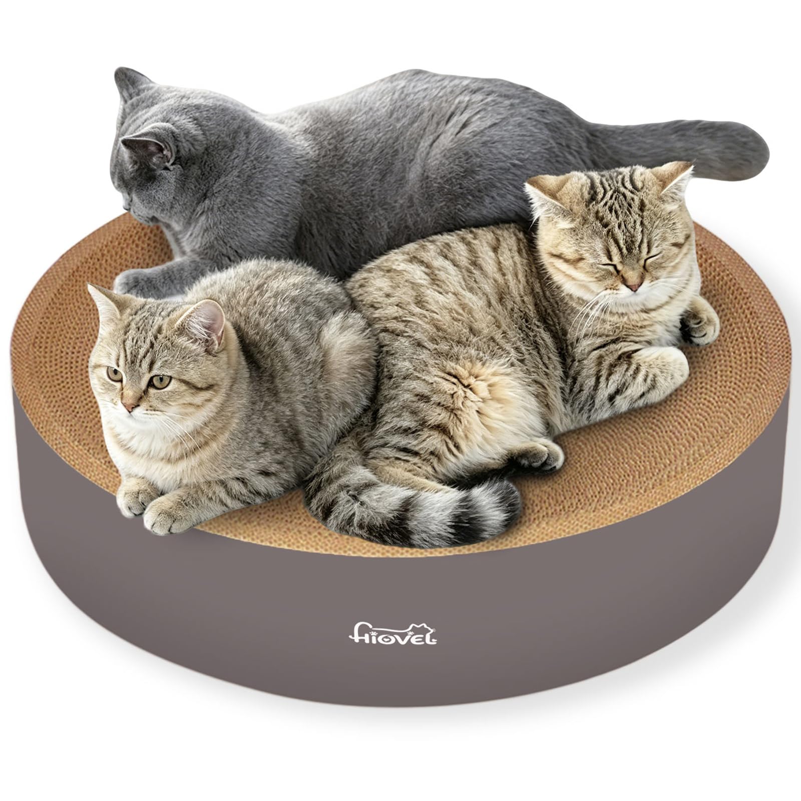 HIOVEL Cat Scratching Board, 2 in 1 Cat Scratch Bed, Round Corrugated Cardboard Scratcher, Scratching Mat for Grinding Claws and Rest (60CM)