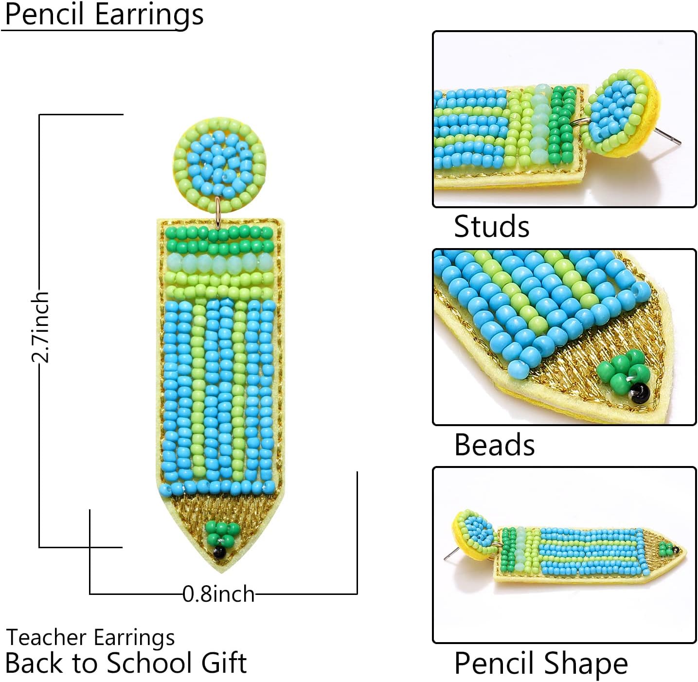 Beaded Pencil Earrings Teacher Earrings for Women Handmade Funny Pencil Drop Dangle Earrings for Teachers Appreciation Day Back to School Creative Jewelry Gifts - Image 4