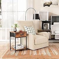 Vista 8 de Furologee Bookshelf and Nightstands Set of 2, Tall Narrow Bookcase with Back, Industrial End Table with Fabric Drawer, Rustic Standing Shelf
