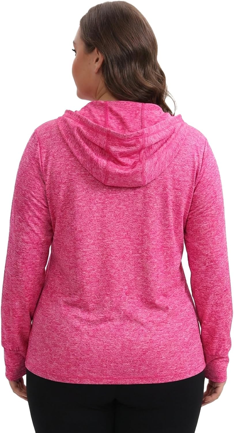 Womens Plus Size Lightweight Workout Zip Up Jackets Stretch Athletic Running Hoodie Jackets with Thumb Holes