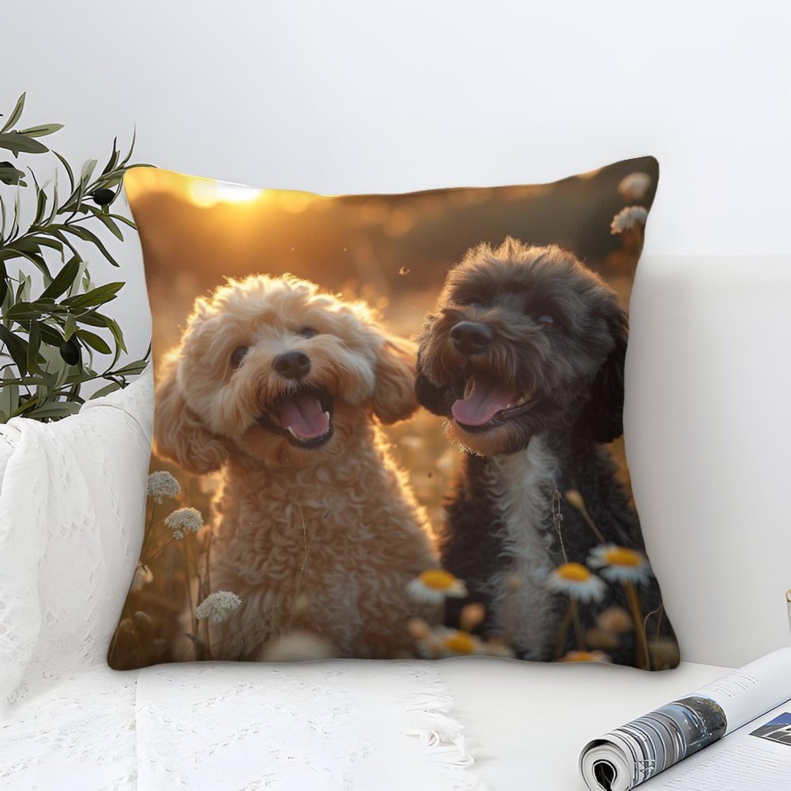 Unrxjzlvm Style Cockapoo Cushion Cover 1 Pack Decorative Machine Washable Pillowcases Square Pillow Cases With Invisible Zipper Cushion Covers For Livingroom Sofa Bedroom Throw Pillow Case 45X45cm