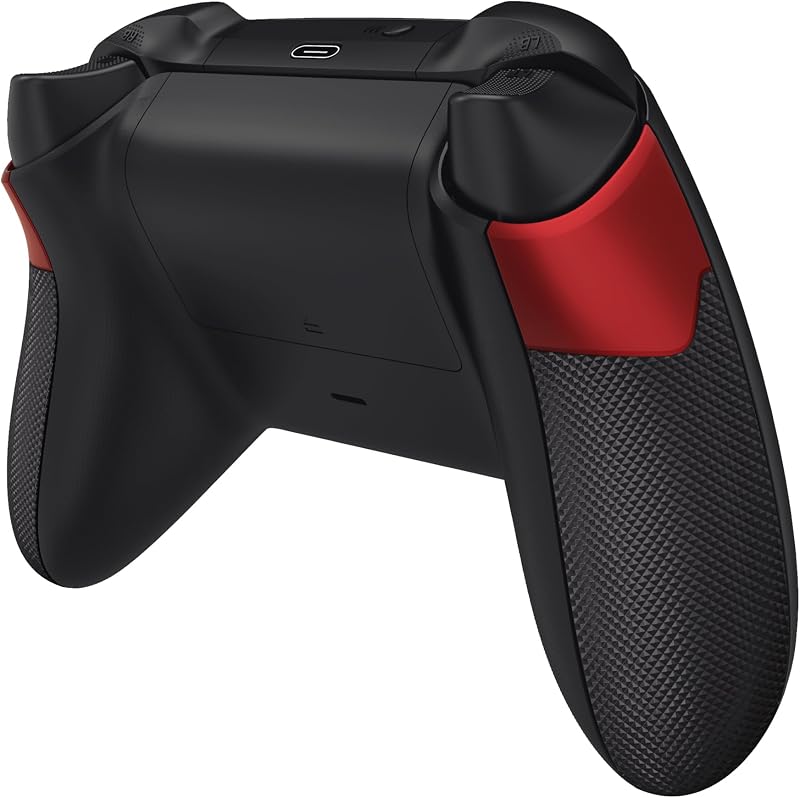 eXtremeRate Scarlet Red & Black Performance Rubberized Grips Replacement Back Panels for Xbox Series X/S Controller, Non-Slip Diamond Texture Side Rails Handles for Xbox Core - Controller NOT Included