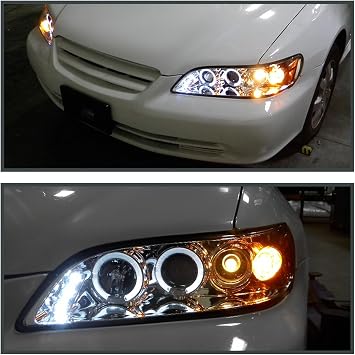 SPEC-D TUNING Chrome Housing Clear Lens Projector Headlights Compatible with 1998-2002 Honda Accord 2/4 Door, Left + Right Pair Headlamps Assembly