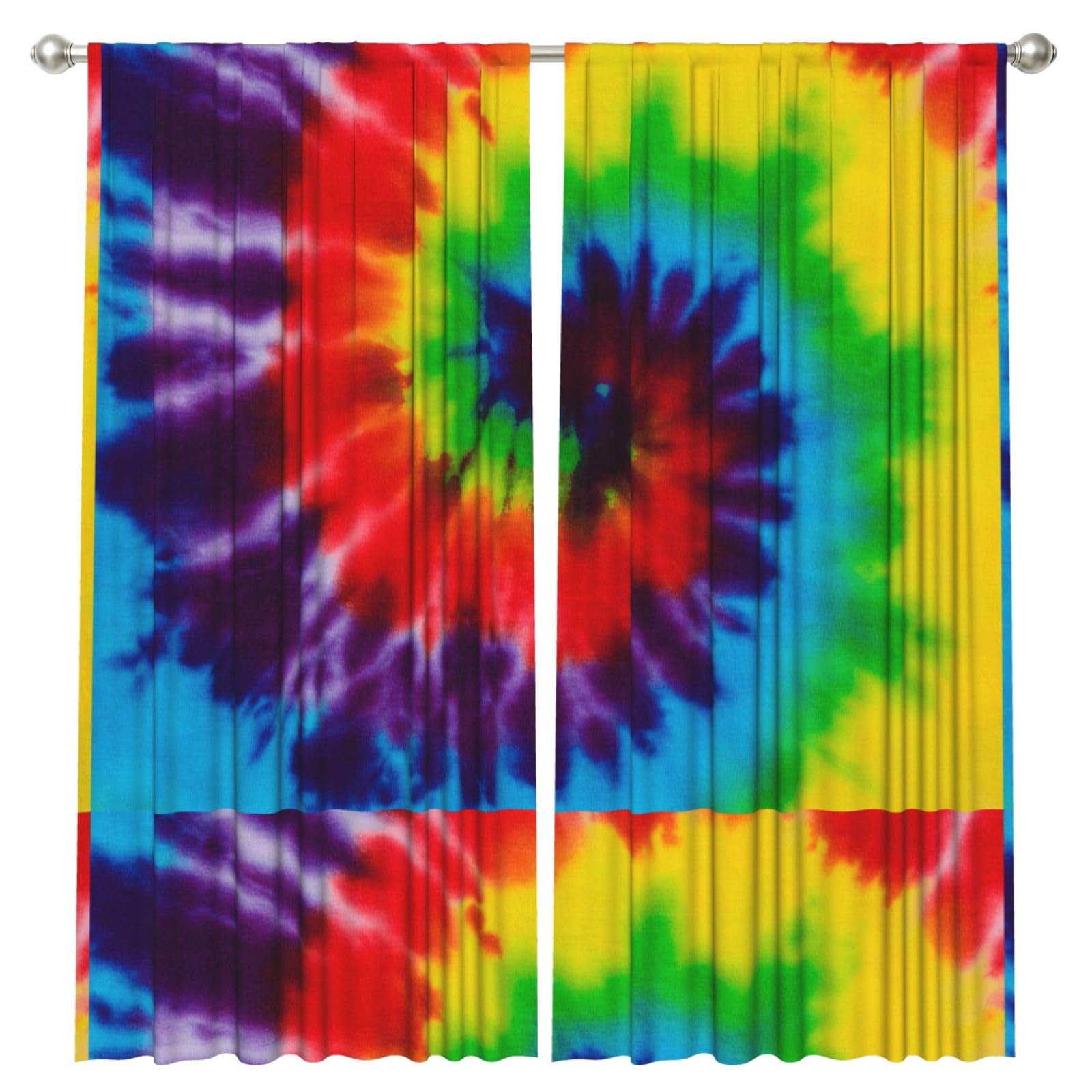 InOmak Tie Dye Colorful Rainbow, 2 Panels Window Curtains 52 x 84 Inch Blackout Curtains for Living Room Bedroom