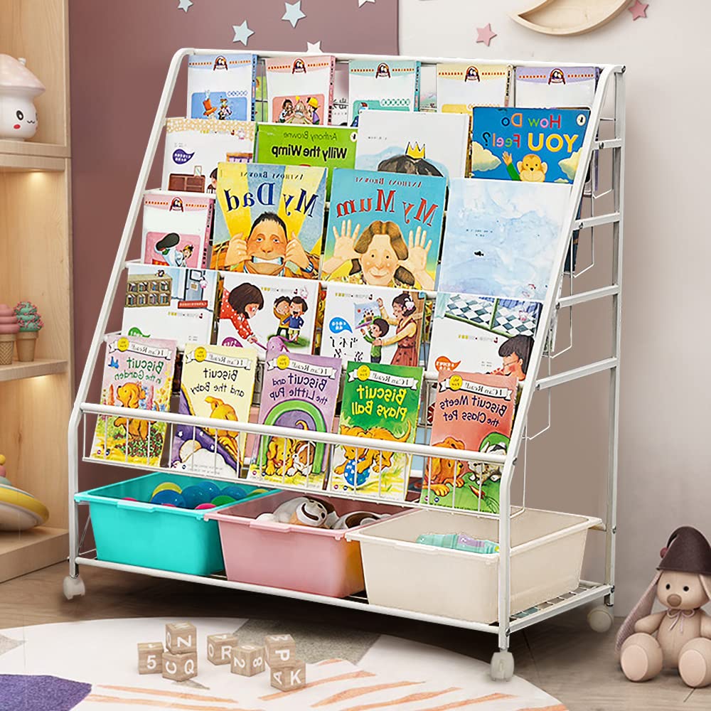Photo 1 of **SEE NOTES**
yazi Kids Bookshelves with Toy Storage Organizer, Large 35inx38in 6 Tier Metal Kids Bookcases with 3 Storage Boxes