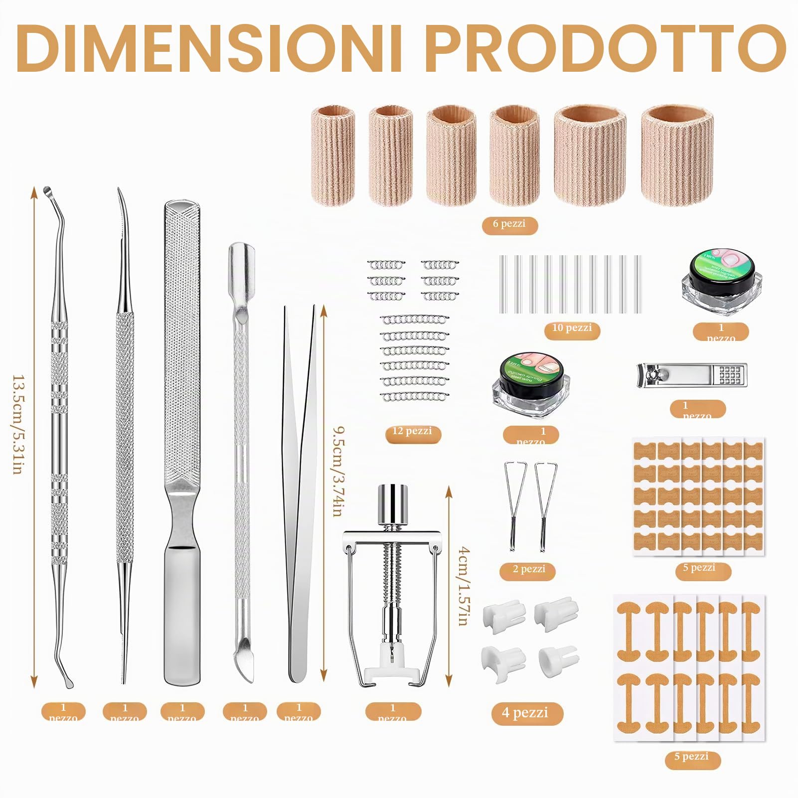 Kit per unghie incarnite, 32 pezzi professionali per la correzione delle unghie incarnite, incluso correttore in acciaio inossidabile e adesivi, sollievo dal dolore, per uso domestico