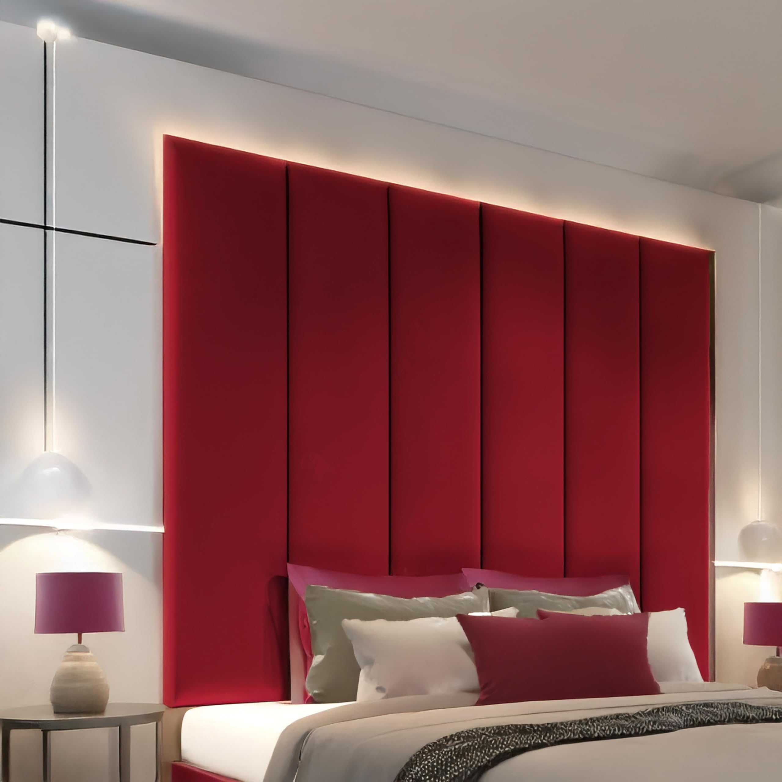 luxisleepltd Panels Tallest Plush velvet Fabric headboards Upholstered Headboard for divan bed frame sizes 3FT Single Small Double 4FT Double 4FT6 Kingsize 5FT + (Maroon, 5ft kingsize-50'' Tall)