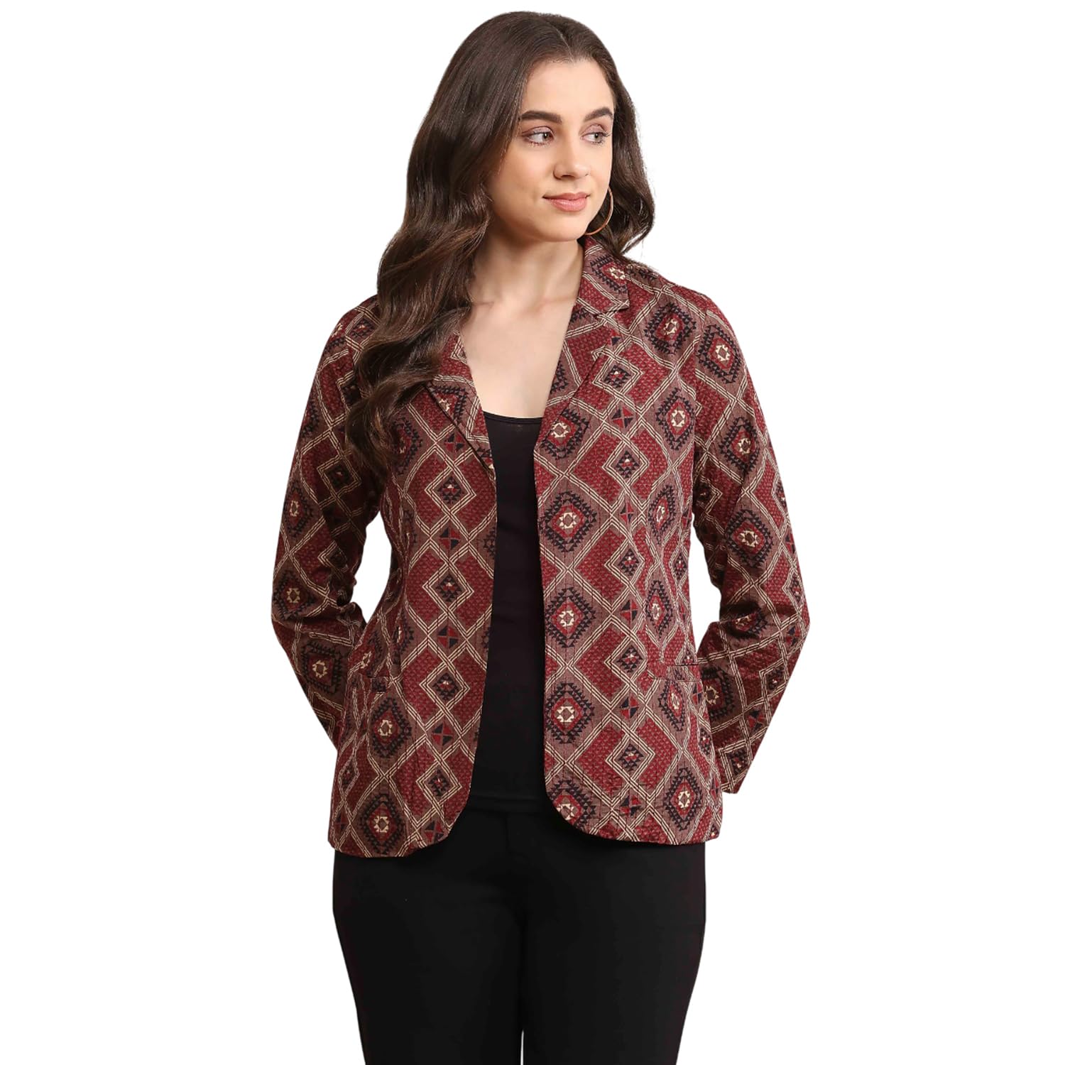 biba Women's Polyester Blend Printed Straight Jacket Standard Length-picture-12