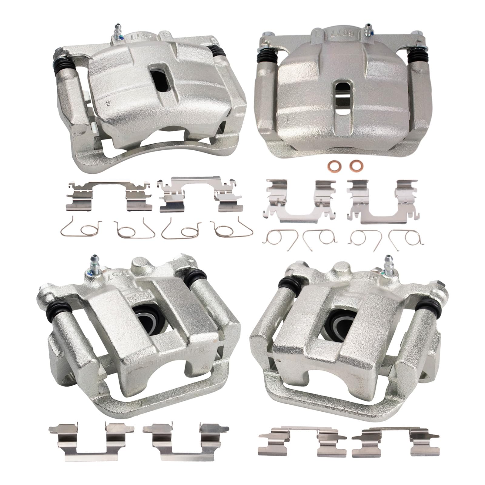 TRQ Front and Rear Brake Caliper Set Zinc Coated Brackets Compatible with 2014-2019 Nissan Rogue