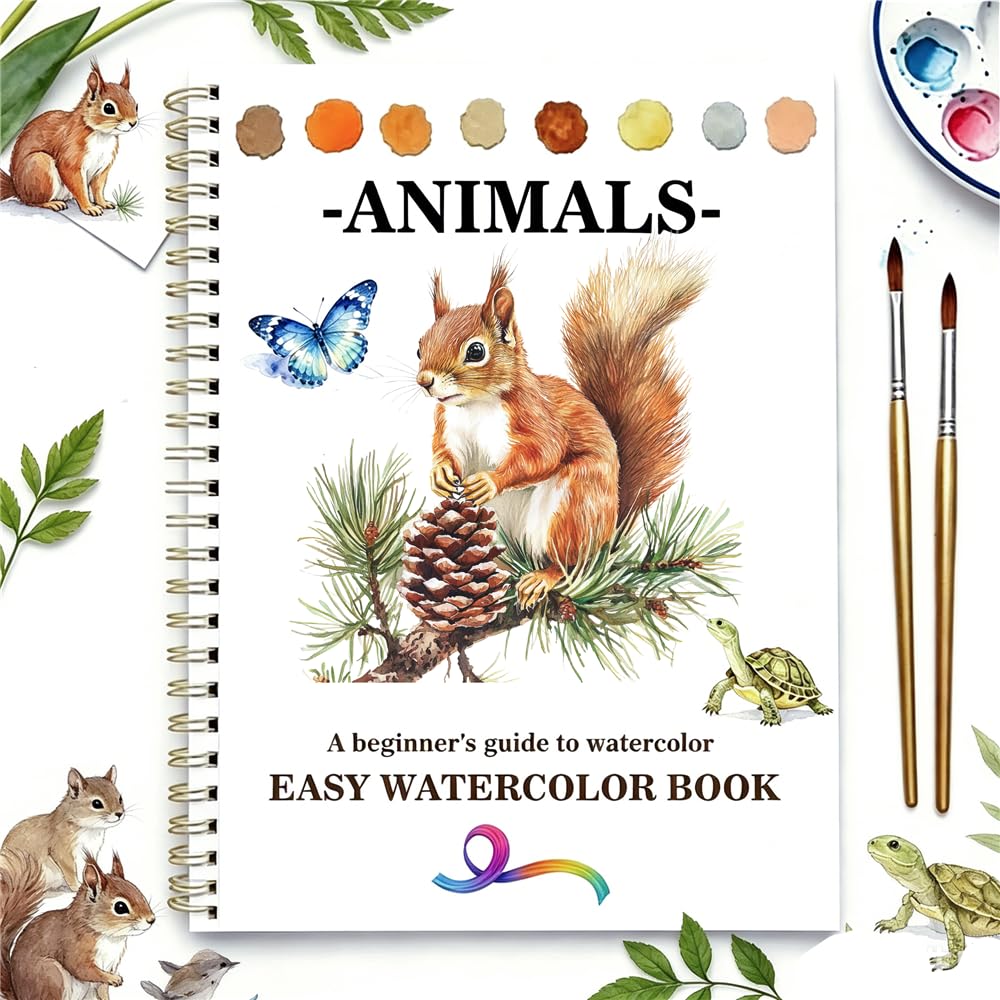 Watercolor Workbooks Coloring Book Easy Nature Scenes Beginner Friendly Watercolor Paint Set Art Crafts Painting Kit for Creative Exploration Gift for Adults (Animals, Without Palette)
