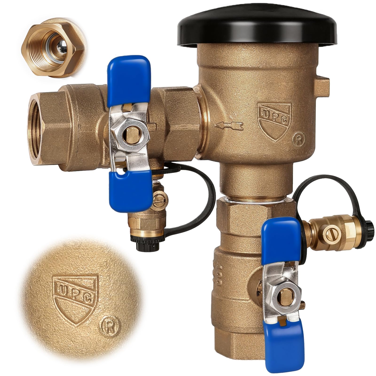 【UPC® Certified】1" Brass Pressure Vacuum Breaker, 400PSI Max, Heavy Duty Brass Sprinkler Backflow Preventer for Non-Potable Systems Like lawn Irrigation System and More