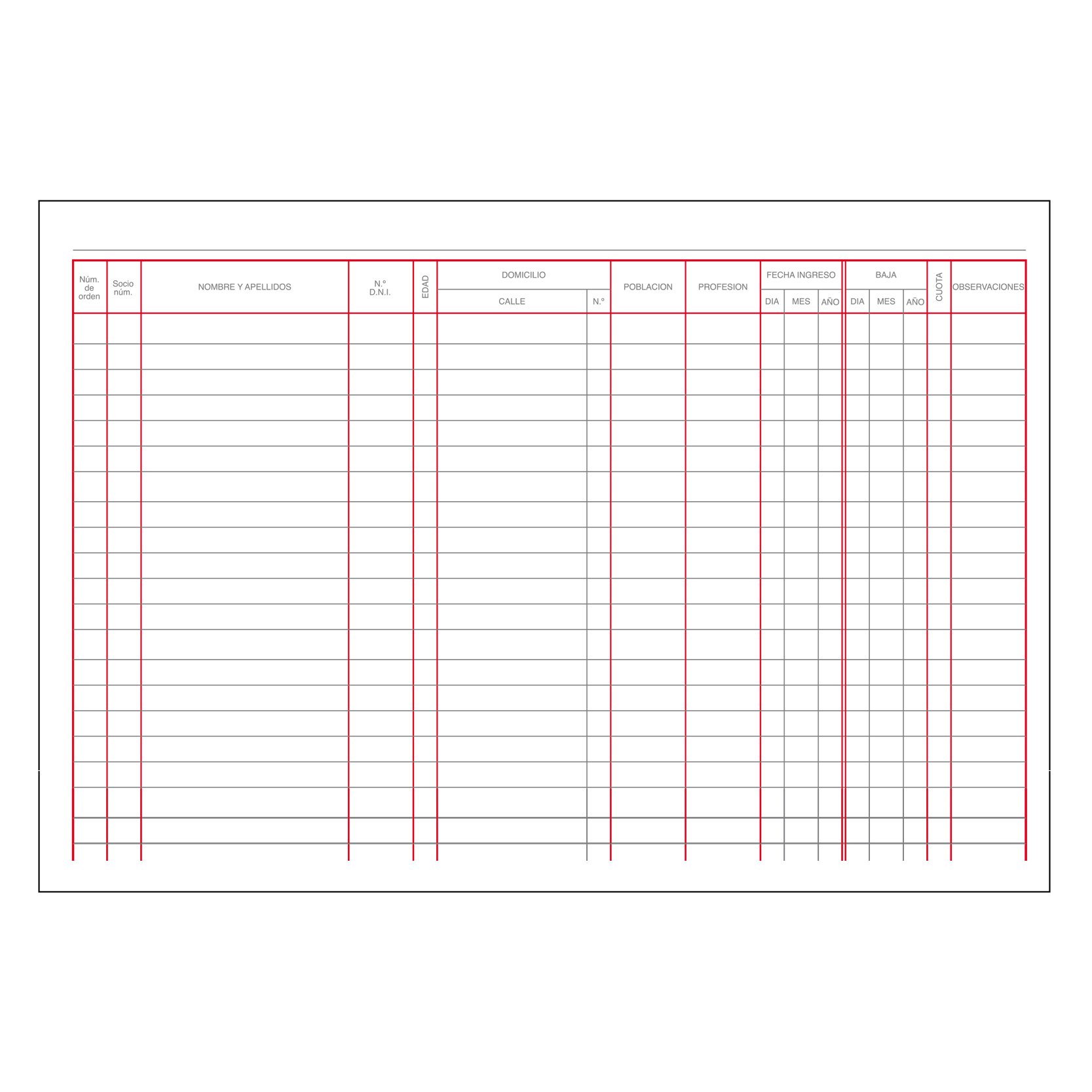 Image secondaire de Registre d'enregistrement des membres DOHE 09914 Bordeaux A4 100 Volets