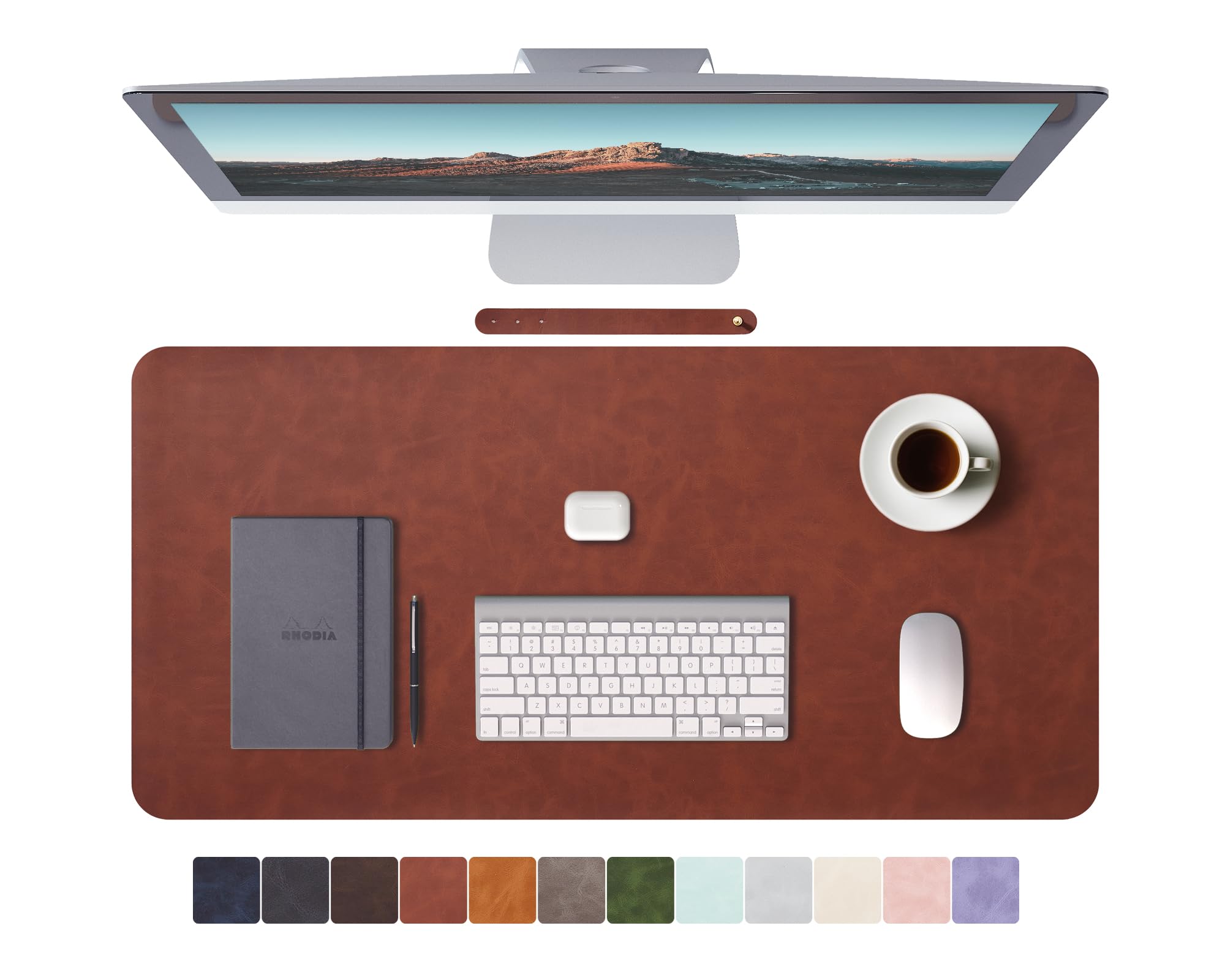 Schreibtischunterlage aus Leder, extra großes Mauspad für Gaming & Büro, rutschfeste wasserdichte Schreibtischunterlage, Vintage-Stil, Tastatur-Mauspad (Red Brown, 90 x 43 cm)