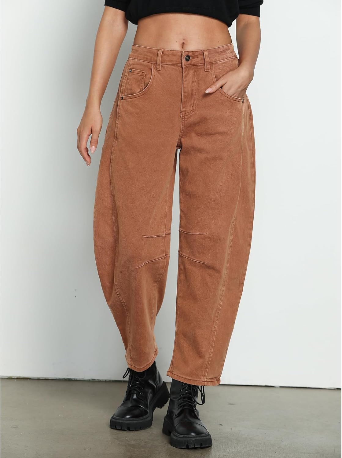 Utyful Barrel Jeans Women Cropped Baggy Trendy High Waisted Distressed Loose Stretch Denim Trouser Jeans with Pockets - Image 6