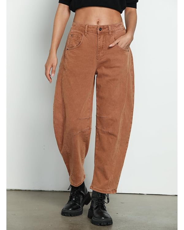 Utyful Womens Barrel Jeans with Stretchy Women's Baggy Jeans Y2K Pants Baggy High Waisted Pants for Women Caramel X-Large US Size 16 to 18 by Utyful - Used condition - Image 6