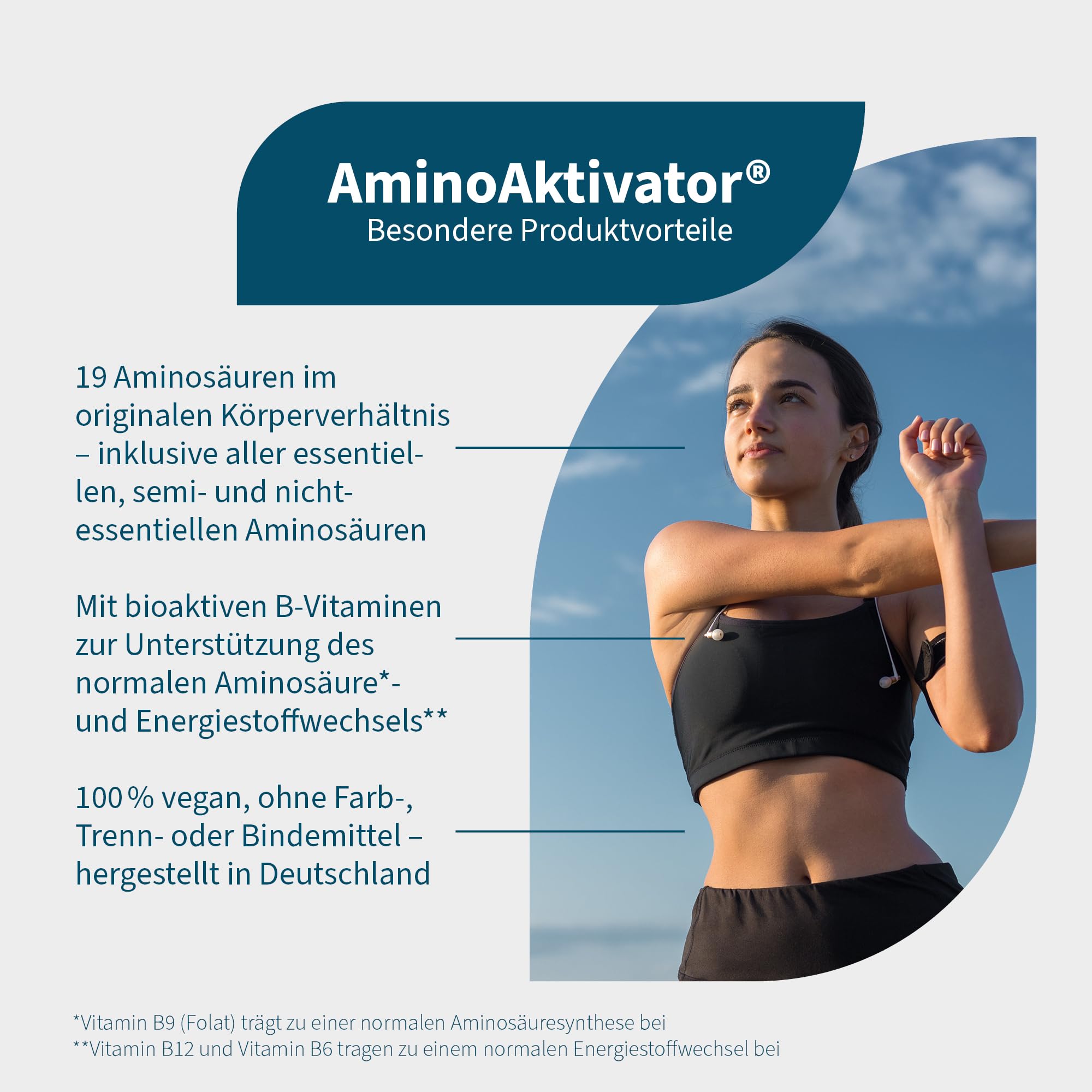NatuGena AminoAktivator, 19 Aminosäuren & Cofaktoren, Vitamin B6, B9, B12, Aminosäuren, 180 Kapseln (1 Monats Packung)