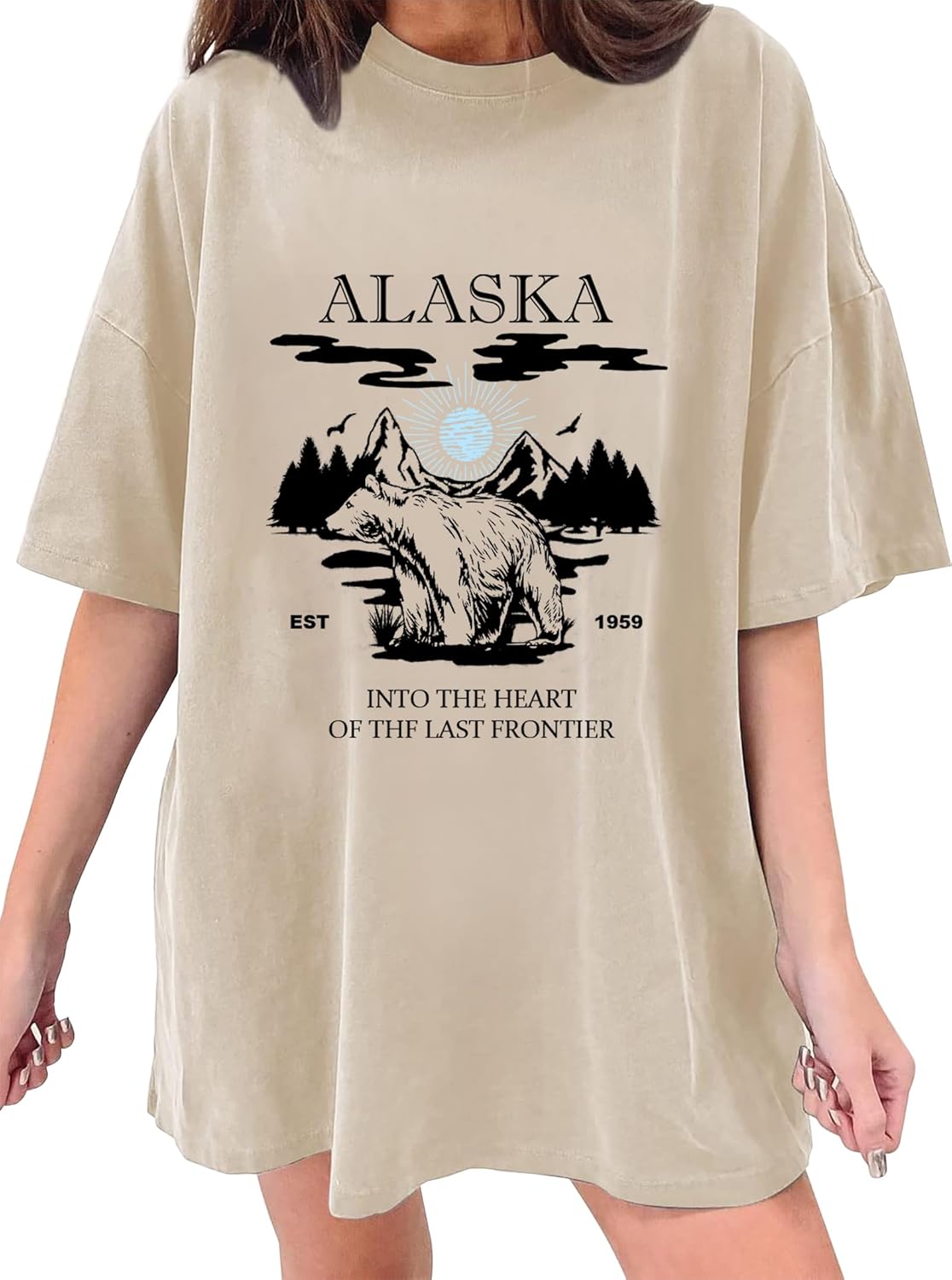 CSDAJIO Women's Graphic Oversized Tshirt Vintage Half Sleeve Round Neck Baggy Tee Summer Casual Tunic Shirt - Image 4