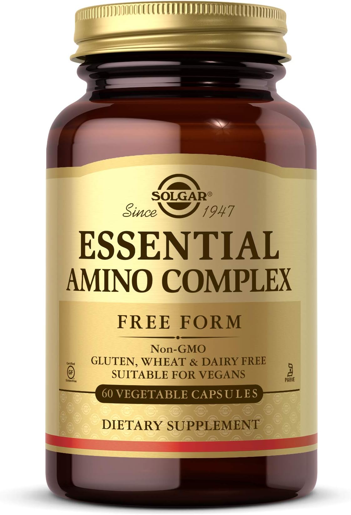 Solgar Essential Amino Complex, 60 Vegetable Capsules - Free Form Essential Amino Acids - Non-GMO, Vegan, Gluten Free, Dairy Free, Kosher - 60 Servings