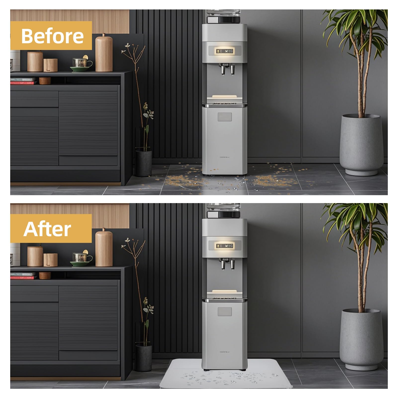 NICENEEDED 20 x 15 Inch Water Cooler Dispenser Mat with Raised Edge, Water Cooler Mat Drip Tray Floor Protector, Desktop Mat for Mini Fridge Washer Coffee Dishwasher