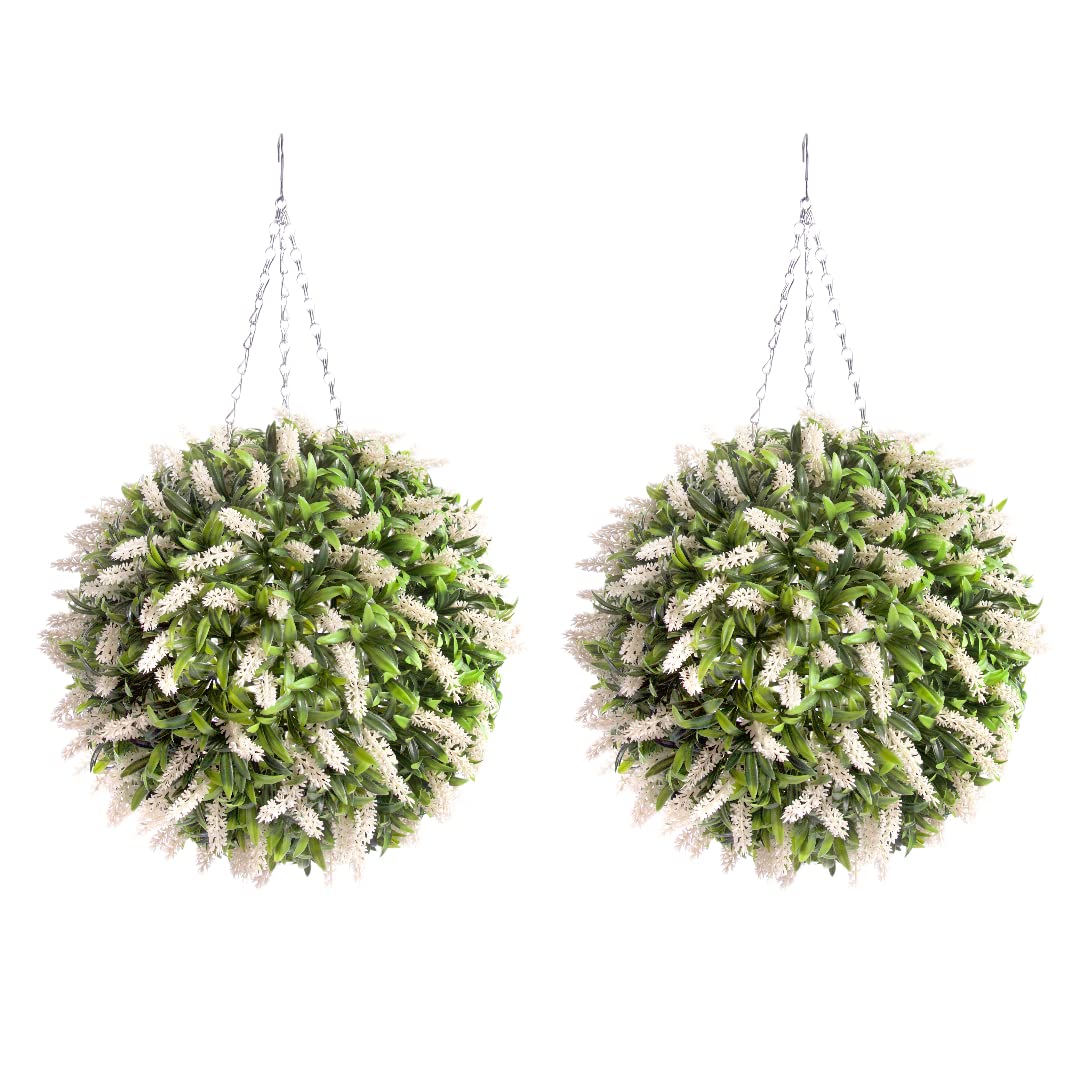 Pair Of Best Artificial 38Cm White Lush Lavender Hanging Basket Flower Topiary BallWeather & Fade Resistant from B&Q