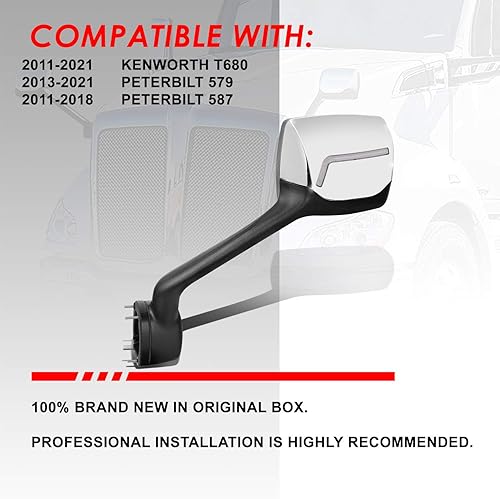 Miniatura 7 de Auto Dynasty Señal de giro secuencial LED con patrón L, ajuste manual, retrovisor, espejos laterales compatibles con Kenworth T680 Peterbilt 579 587