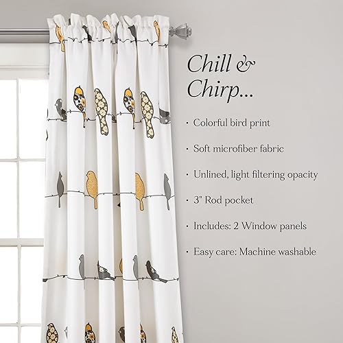 Miniatura 6 de Lush Decor Rowley Birds - Cortinas de pájaros para oscurecer la habitación, juego para sala, comedor, dormitorio (par), 52 pulgadas de ancho x 95