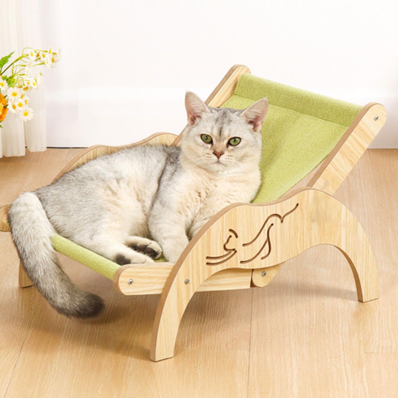 Chaise en sisal pour chat, chaise de plage, hamac pour chat | Lit surélevé pour chaton, chaise longue réglable avec griffoir en sisal, tapis confortable, chaise de plage pour chats de petite, moyenne