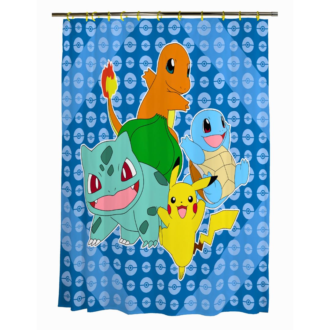 Franco Pokemon Anime 13-teiliges Duschvorhang und Ring-Set, (100% offizielles Lizenzprodukt)