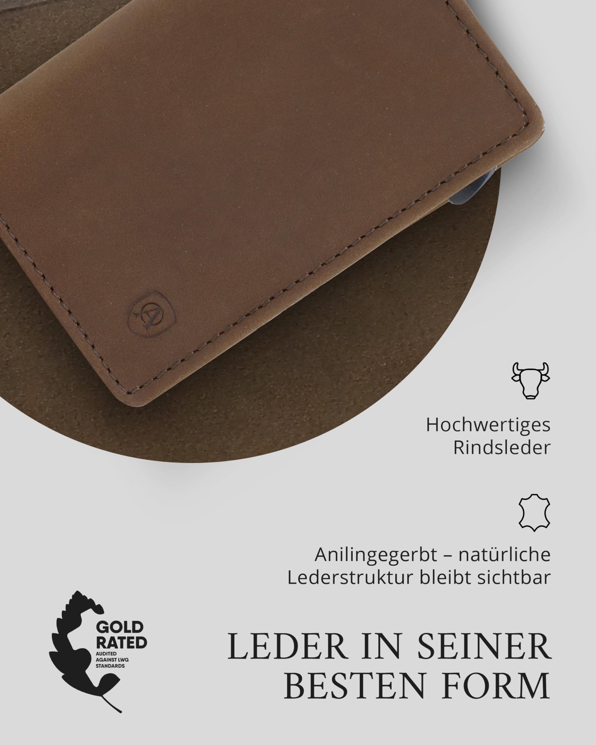 AKAROA – Kartenetui Slim Wallet Herren Rindsleder Pelle – Pop-up Card Holder Geldbeutel mit RFID Schutz und Kartenauswurf 7x10cm - Extra Kartenfächer, Scheinfach & Magnetverschluss – Vintage Braun