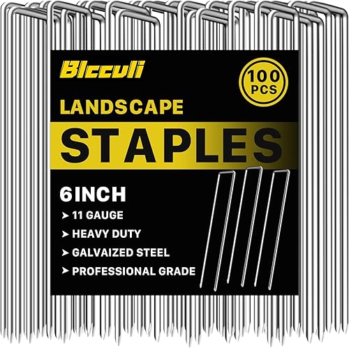 Paquete de 100 grapas de jardín de 6 pulgadas, estacas de jardín de calibre 11, grapas galvanizadas resistentes, grapas de tela de paisaje tipo U,