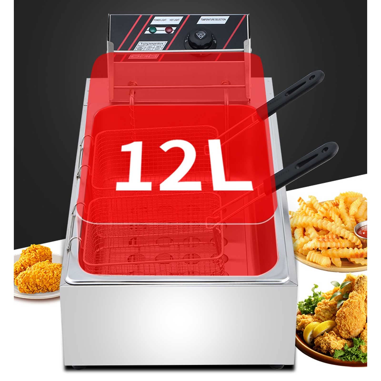 Friggitrice elettrica da banco da 20 Litri di Grande capacità da banco in Acciaio Inossidabile Friggitrice elettrica Commerciale con cestello e Coperchio per Cucina Domestica del Ristorante