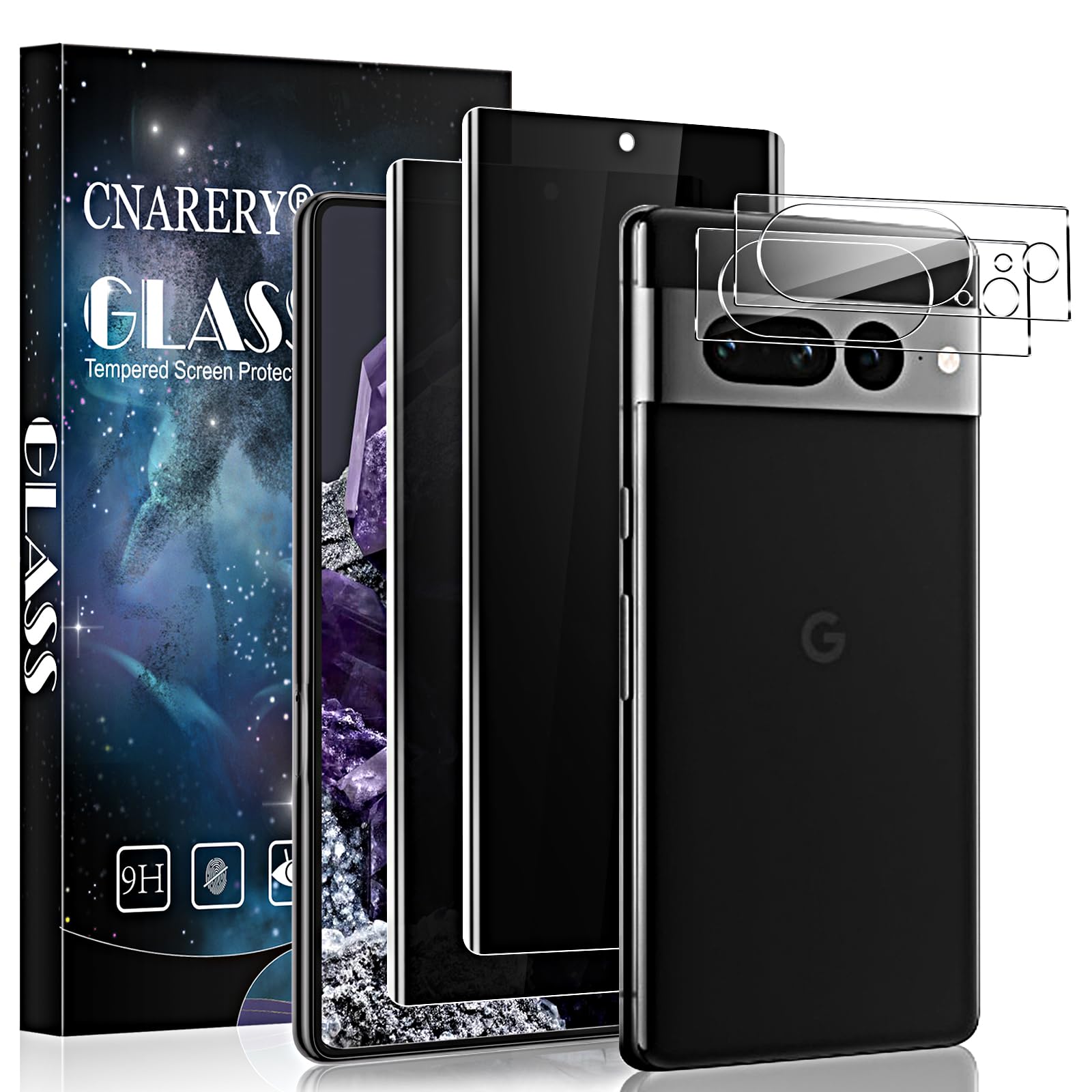 Photo 1 of Cnarery [2+2 Pack for Google Pixel 8 Privacy Screen Protector, Anti-Spy, 3D Curved 9H Tempered Glass Film, Scratch Resistant, Bubble Proof [Does not support fingerprints]