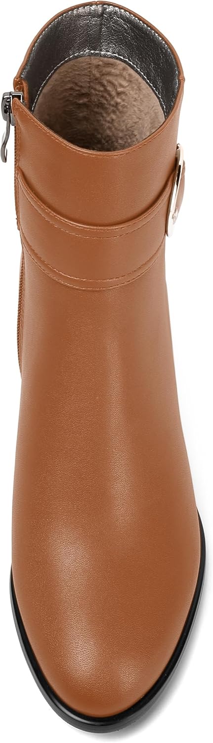 FEMSTEP Womens Matte Zip Dress Dating Round Toe Chunky Low Heel Ankle High Boots 2 Inch - Image 3