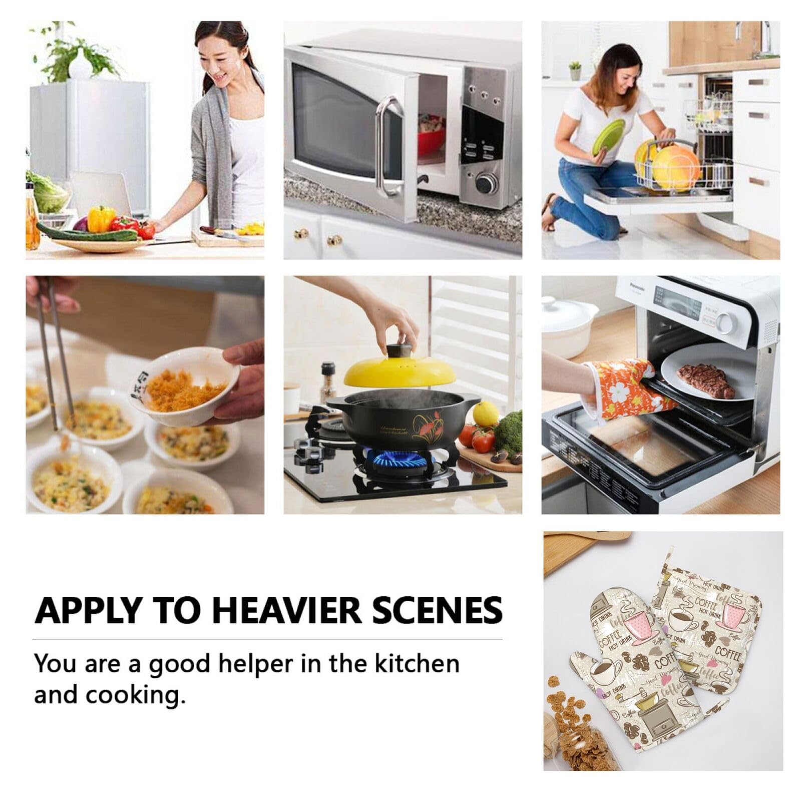 Juego de 4 manoplas de horno y soportes para ollas, de silicona resistentes al calor, guantes de horno y agarraderas, almohadillas calientes para cocina, cocina, hornear, asar, barbacoa, chef