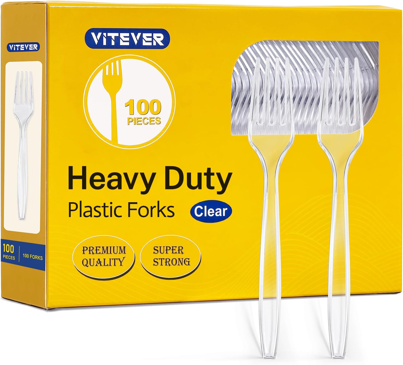 VITEVER [100 Count] Clear Plastic Forks Heavy Duty, Premium Disposable Forks, Durable Plastic Cutlery for Parties, Picnics, Big Event, Daily Use - Heat Resistant & BPA Free