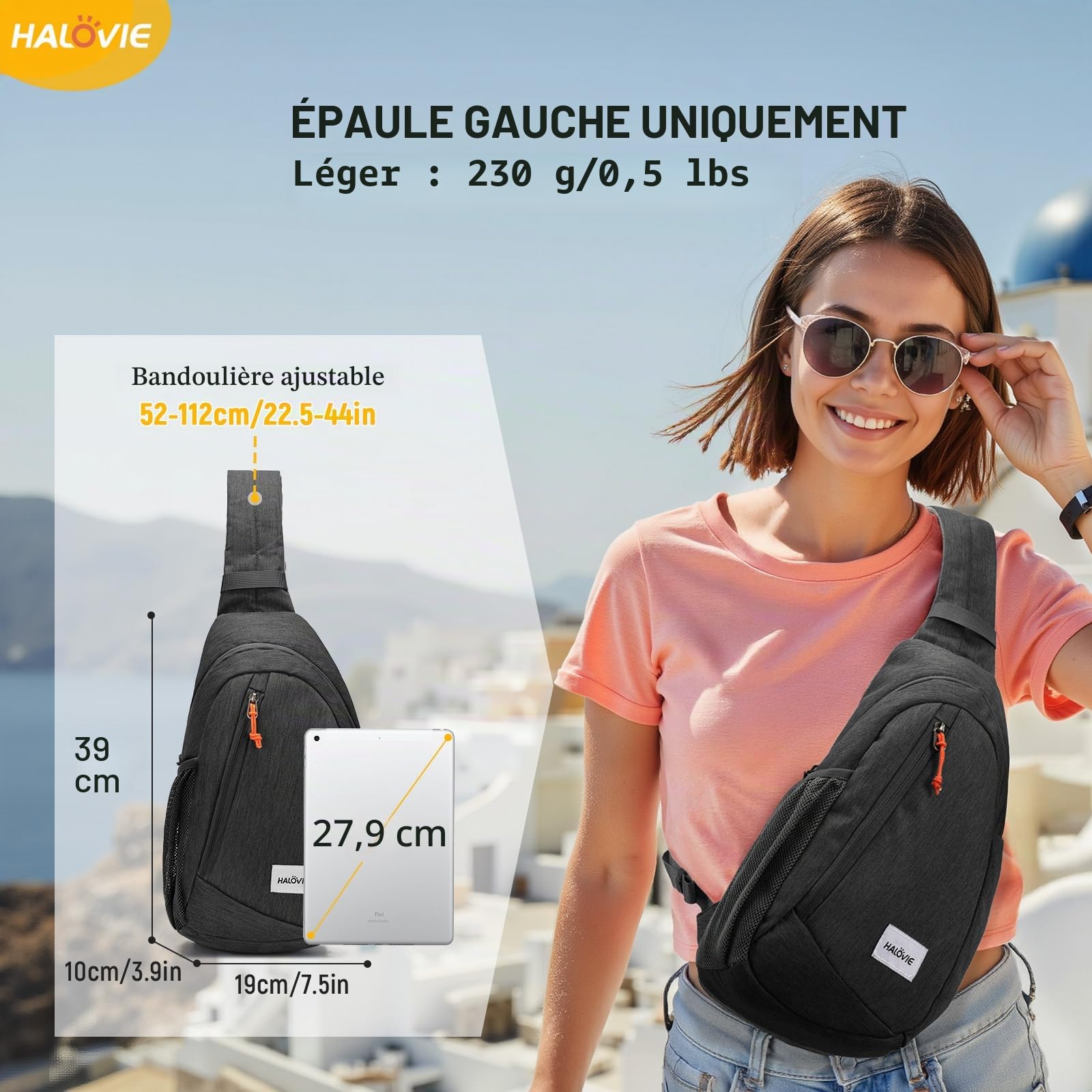 HALOVIE Sac Bandoulière Sacoche Homme Antivol Sac de Poitrine Petite Léger Bandouliere Sacs à Dos Porté Travers pour Voyage Randonnée Sport