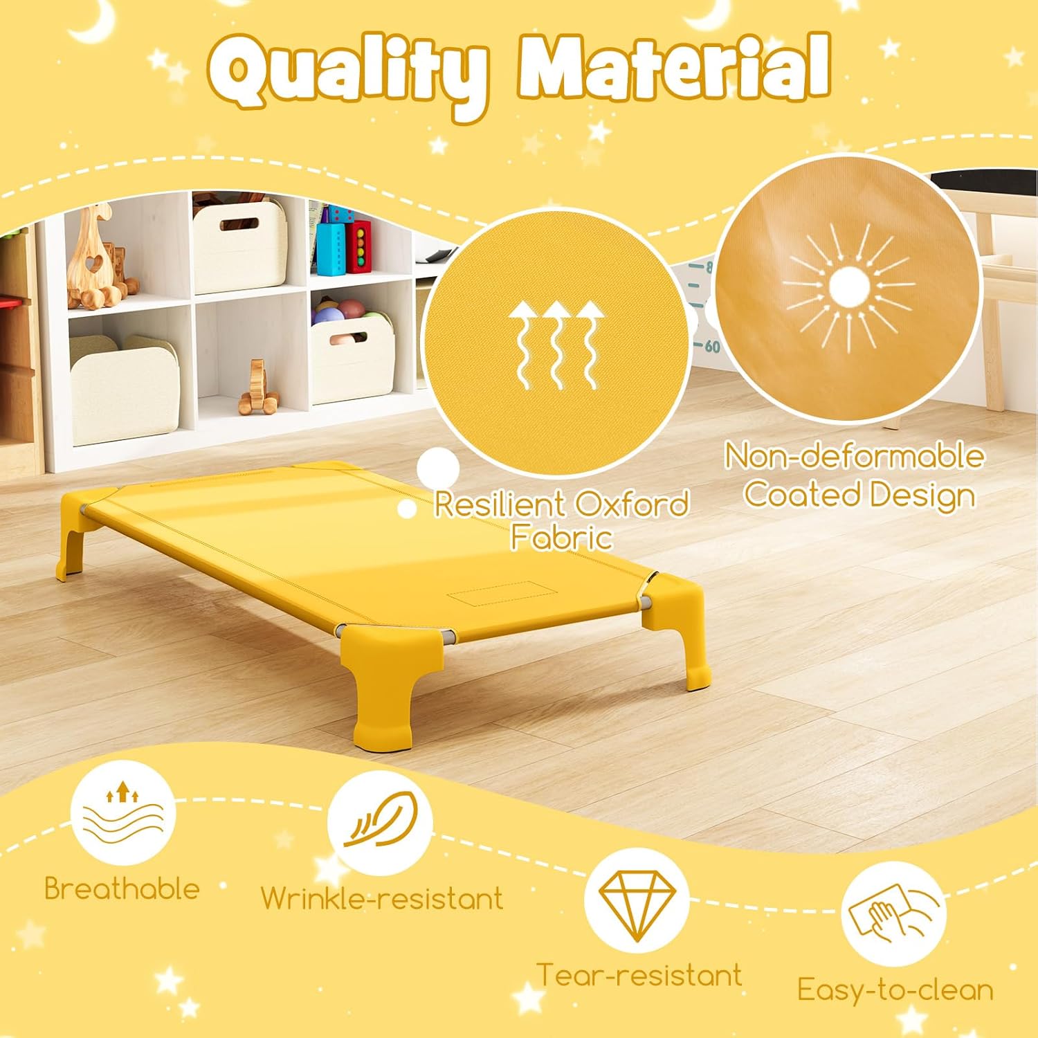 KOTEK Stackable Daycare Cots for Kids, Portable Children Nap Cots, 53" L x 24" W, Ready-to-Assemble, Space Saving Toddler Sleeping Cots for Classroom Preschool (6 Pack, Multicolor)