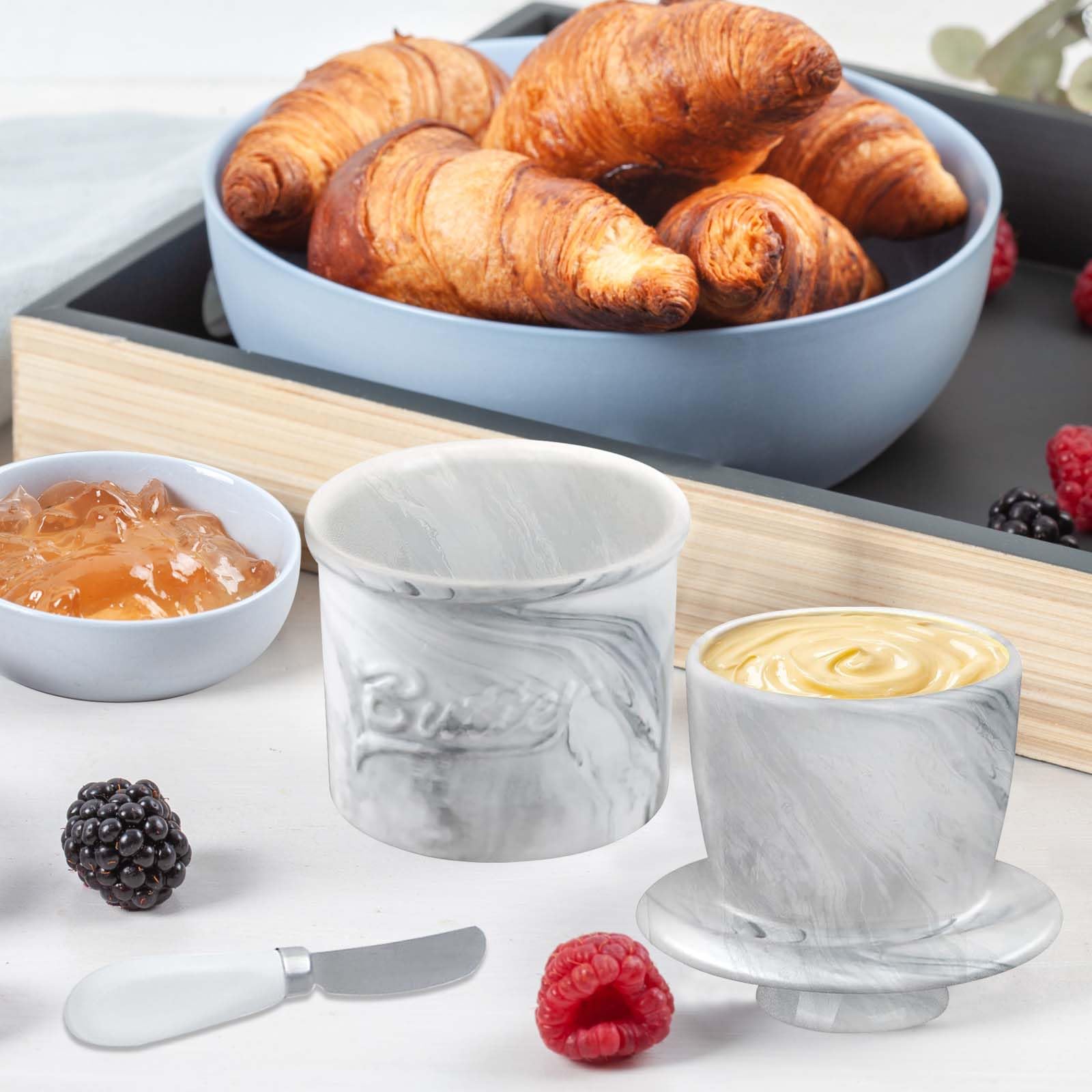 Beurrier Français En Céramique Vintage GBKDQQ – Cloche à Beurre Ronde Avec Couvercle, Porcelaine Bleue, Garde Le Beurre Frais Et Doux Des Semaines