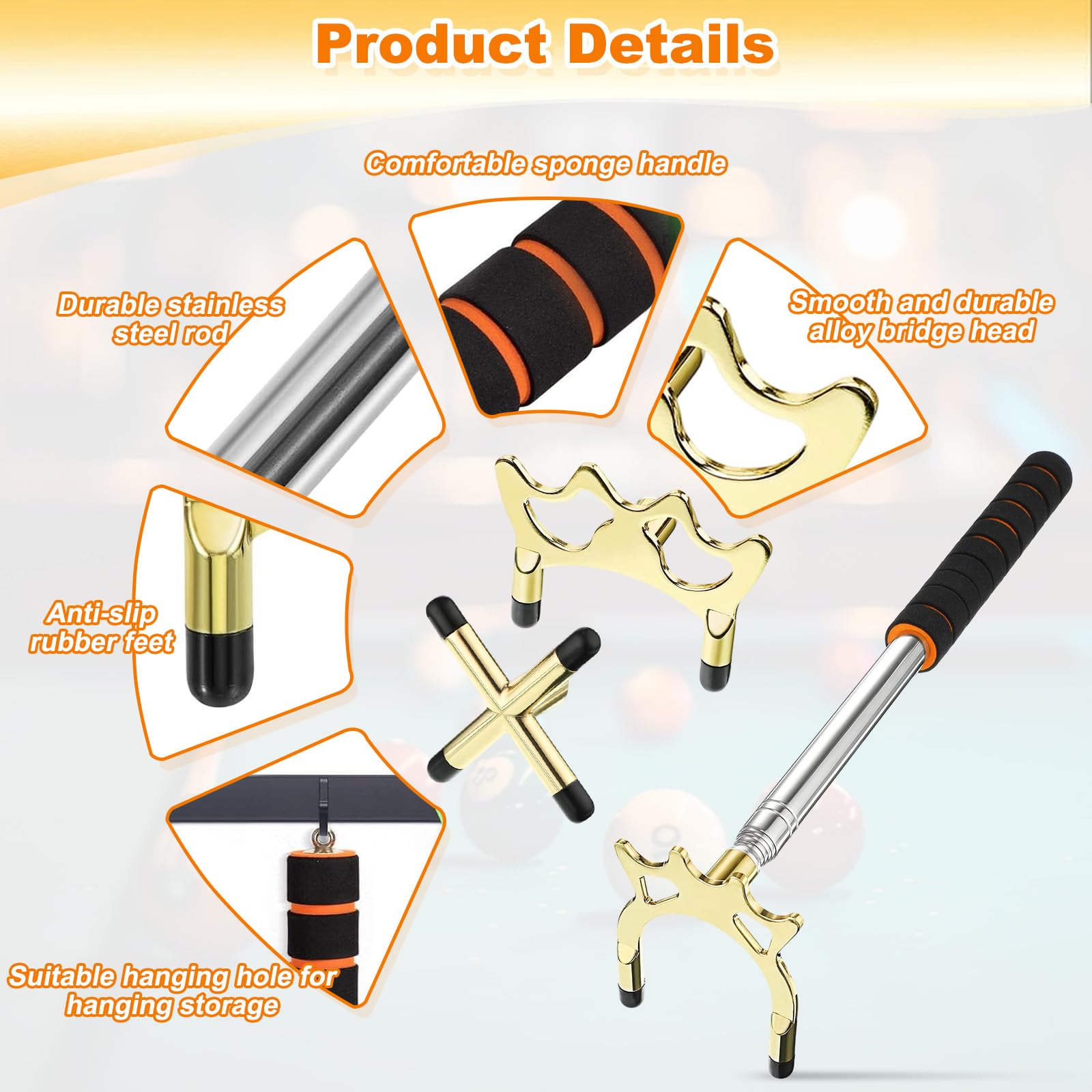 Accesorio Mesa Billar Puente Latón Extraíble 12.8~60 Pulgadas Taco Retráctil Dispositivo Auxiliar Montado Poste
