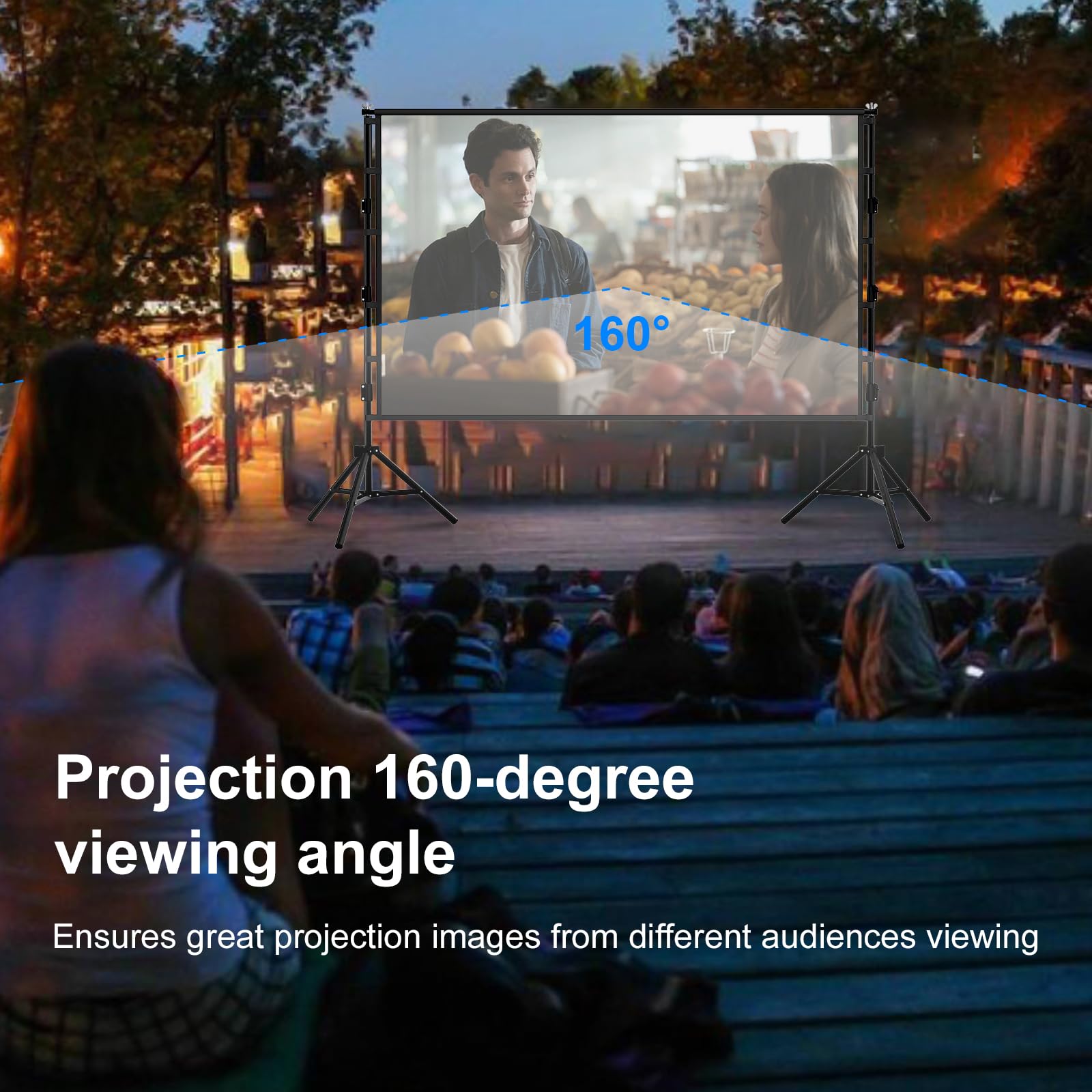 Beamer Leinwand mit Stativ 120 Zoll,DUYIKJ Tragbare Projektor Leinwand Beamer Outdoor Kino,160 Grad 16:9 HD Rear Front Projektion,Ideal für Heimkino, innen/außen Filme (120)