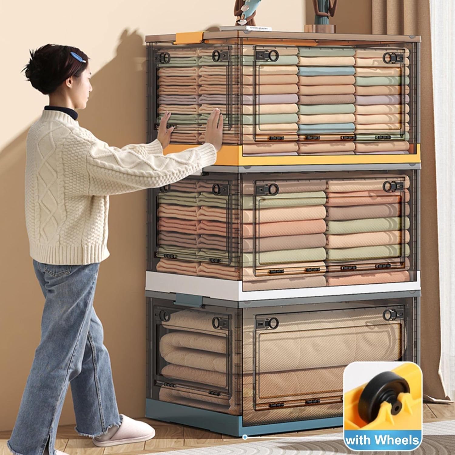 Generisch Große, transparente Aufbewahrungsbox aus Kunststoff mit Deckel und Rollen – Grüner Unterbett-Organizer (51 x 36 x 29,5 cm) für einfache Aufbewahrung und Organisation im Haushalt