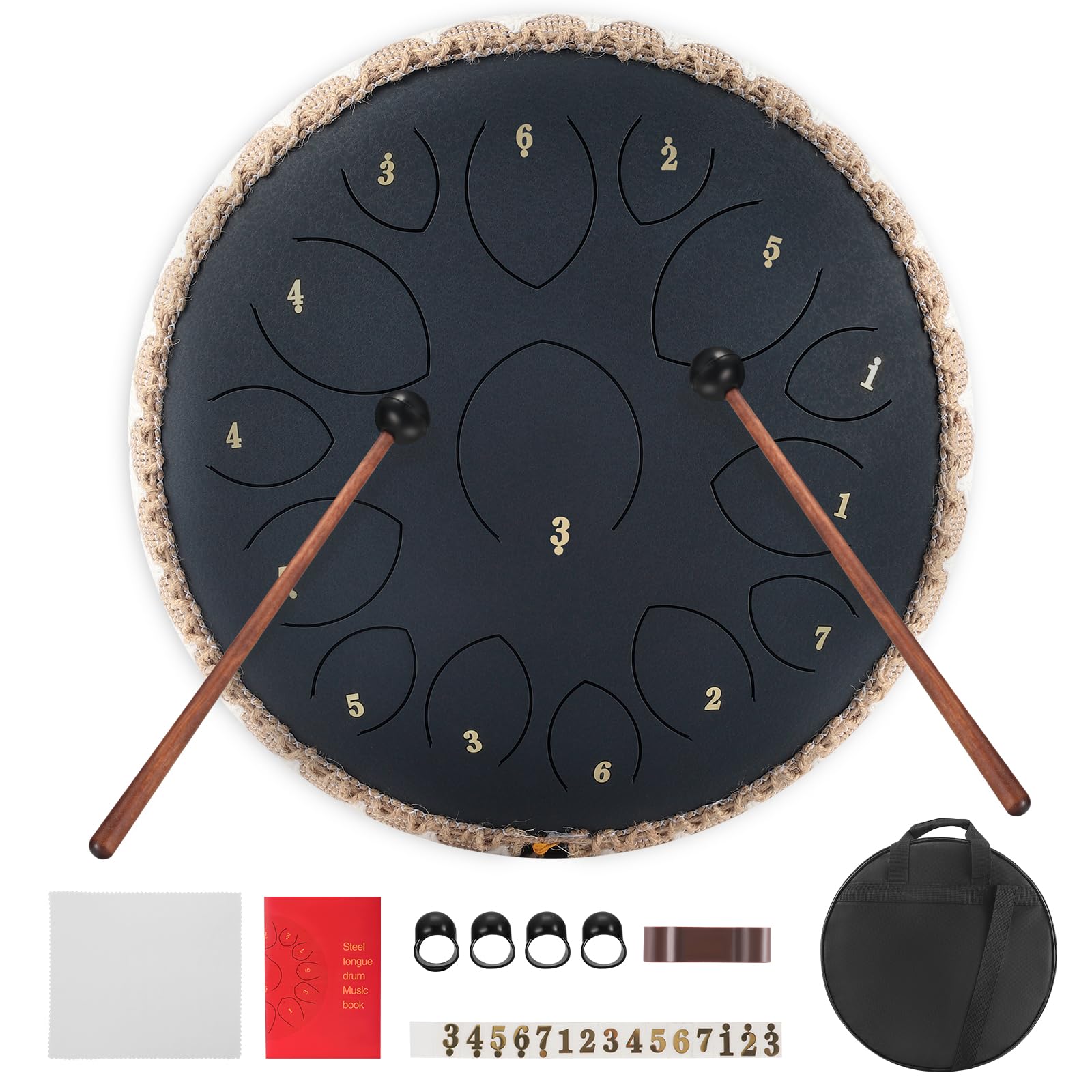 Steel Tongue Drums, Tambor de Lenguetas de acero de 14 pulgadas 15 notas, Instrumento musical para niños, Handpan para Meditación, Relajación de Melomanas y Principiantes