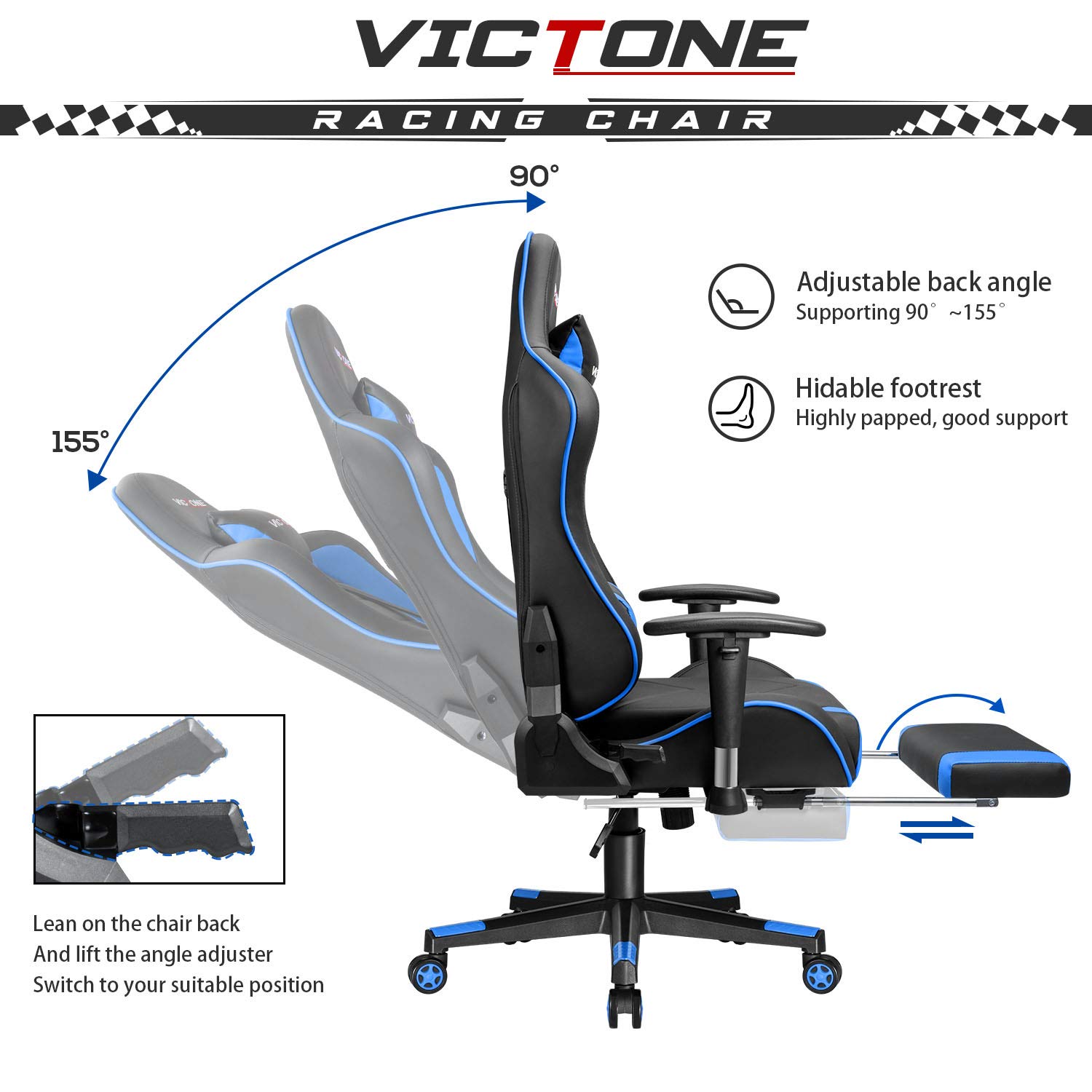 VICTONE Gaming Chair with Footrest Racing Style Computer Chair Video PC