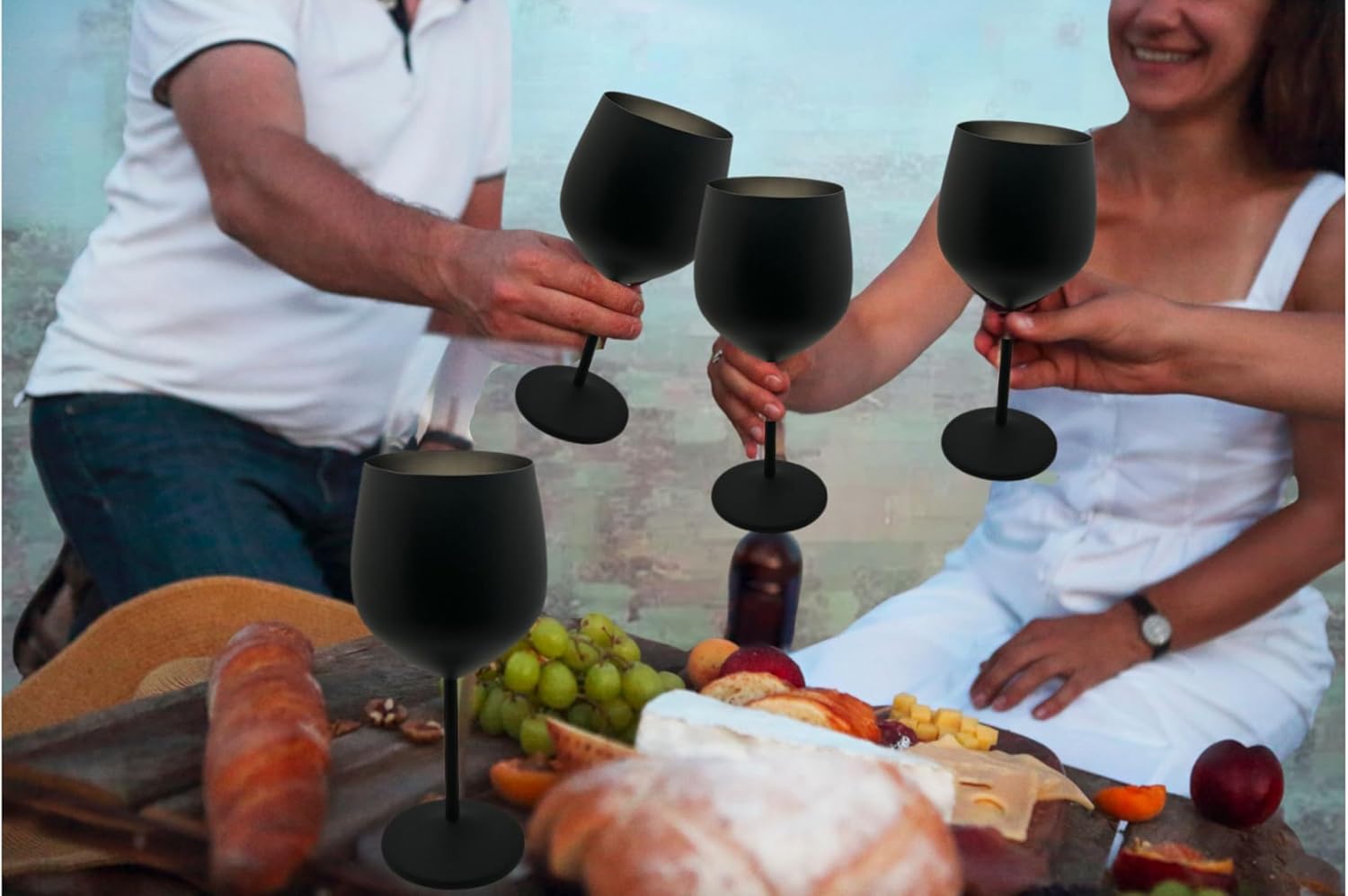 K&K Home Black Matte Stainless Steel Unbreakable Wine Glasses - 18 oz - Set of 2 Colored, Stemmed Metal Wine Glasses Perfect for Outdoors, Weddings, and Parties (Matte Black, Set of 2) - Image 2