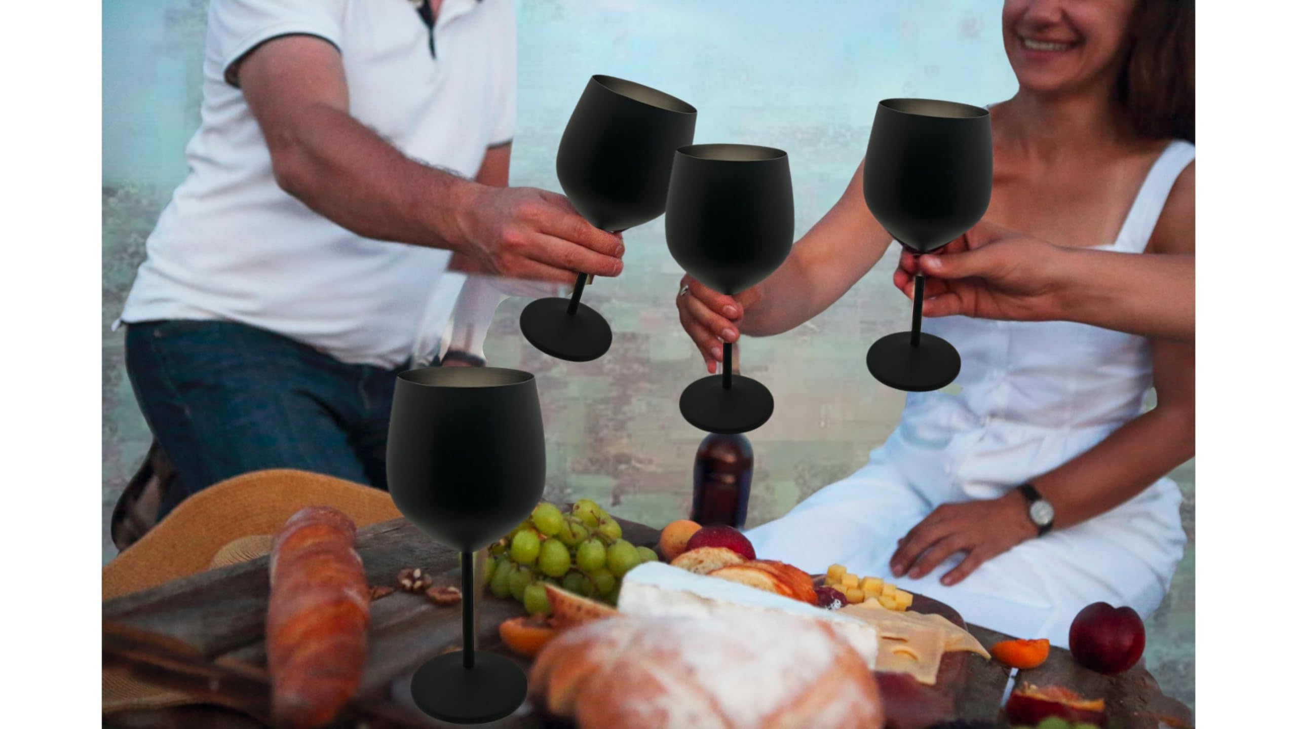 K&K Home Copas de vino negro mate irrompibles de acero inoxidable negro – 18 onzas – Juego de 2 copas de vino de metal de colores, perfectas para exteriores, bodas y fiestas