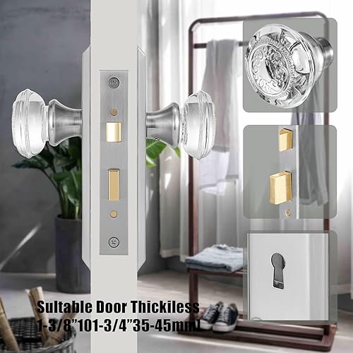 Miniatura 2 de Juego de cerradura de mortaja para puerta interior, pomos de puerta de cristal para interiores, reemplazo de perilla de puerta de estilo antiguo,